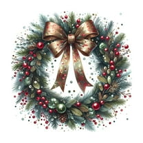 Lilixerw Removable Christmas Wall Decals,Pine Branches Pinecones Bows Wreath Stickers for Home Holiday Decor on Door Window Wall,14.5x14.5Inch