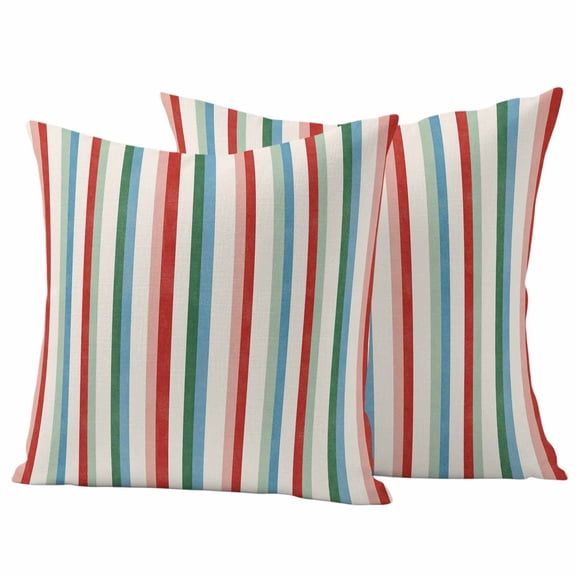 Pack of 2 Red Green Blue Striped Outdoor Pillow Covers Decorative, Waterproof Pillow Protector, Modern Farmhouse Stripes Throw Pillowcases Accent Cushion Cases for Patio Couch Sofa 24"x24"