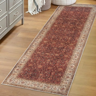 BNM Vintage Non-Slip Washable Indoor Area Rug, 2'7" x 8', Beige