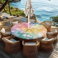 thumbnail image 4 of Watercolor Flower Round Patio Table Cover with Umbrella Hole Foldable Fitted Round Tablecloth with Elastic Outdoor Table Cloth Waterproof for Holiday Barbecue Birthday Party, 4 of 6