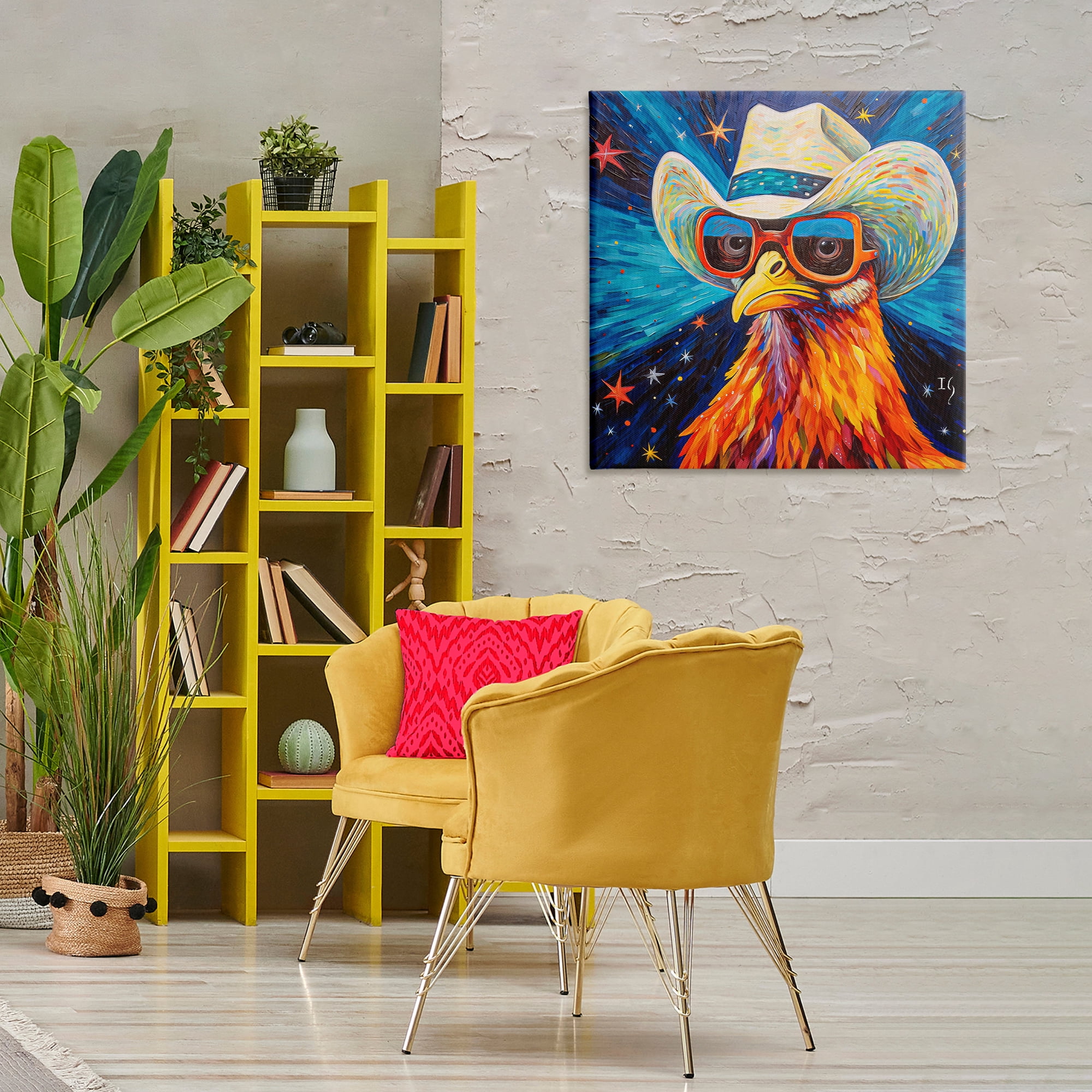 Stupell Industries Cowboy Chicken with Stars Animals & Insects Painting Gallery Wrapped Canvas Art Print Wall Art, 30 x 30