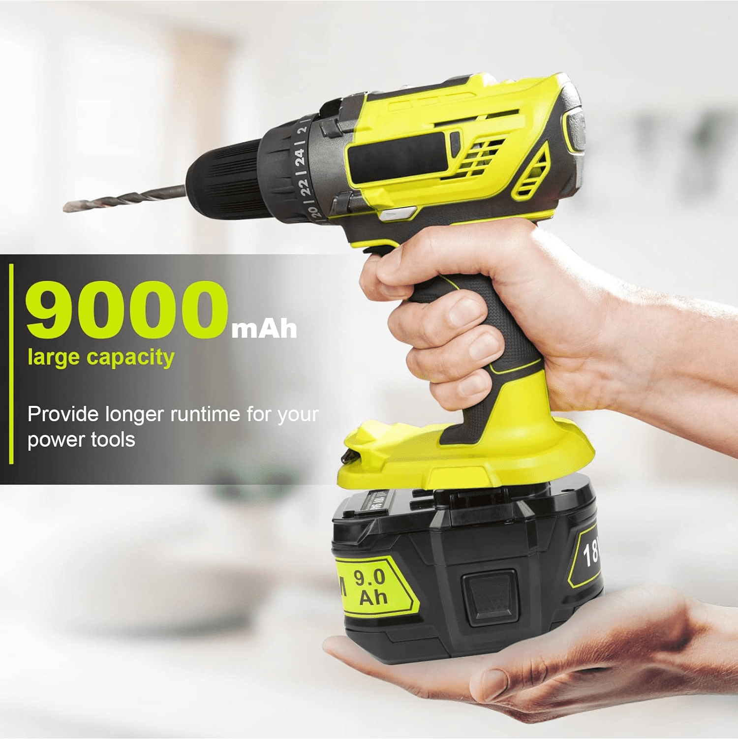 2 Packs Upgraded 9.0Ah P108 18Volt Replacement for Ryobi 18V Battery Lithium Ion P108 P102 P103 P104 P105 P107 P122 Cordless Tool Battery with LED Indicator