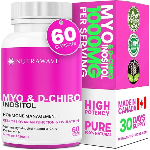 Nutrawave Myo-Inositol & D-Chiro Inositol 40:1 Ratio – Hormone & Cycle Support, Metabolism & Mood Support, 1000 mg, 60 Vegan Capsules, Non-GMO, Gluten-Free