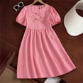 thumbnail image 2 of Drses‌ ‌‌‌‌‌‌‌‌‌‌2025 Girls' Summer Dress (Ages 8-13) - Crew Neck Short Sleeve A-Line Knit Casual Dresses with Ruffles & Bow Details, 2 of 7
