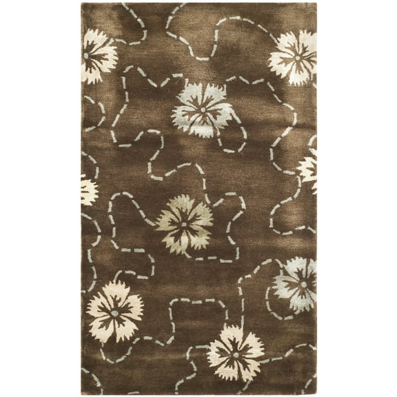 SAFAVIEH Martha Stewart Garland Blush Floral Area Rug, Mocha, 3'9" x 5'9"