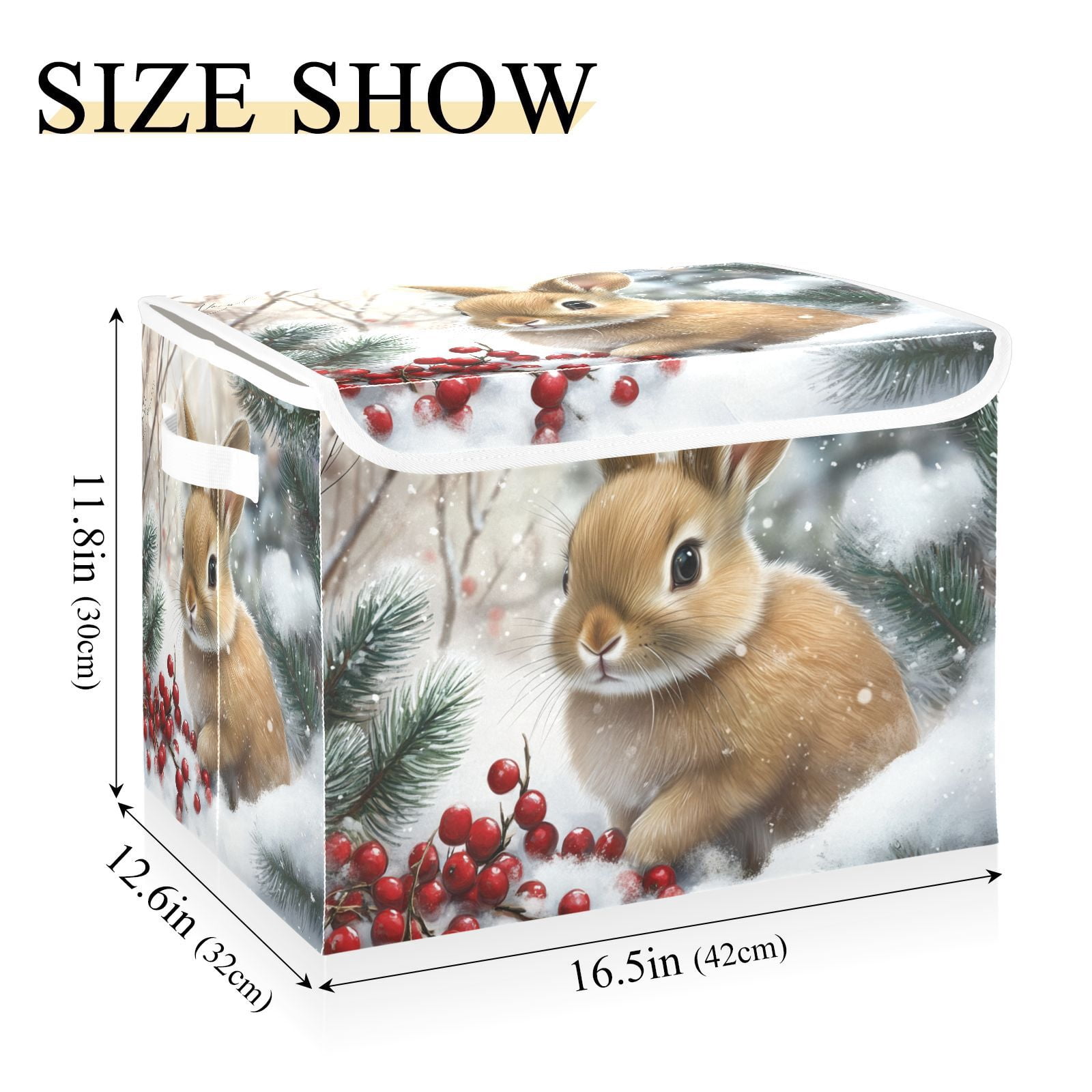 Snow Rabbit Easter Storage Basket for Shelves Foldable Container Organizer for Organizing Toys Clothes Books with Handles