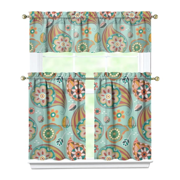Vintage Paisley Blackout Curtains - 3-Piece Boho Room Darkening Drapes for Living Room & Bedroom