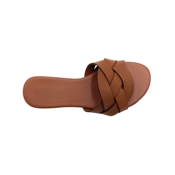 Sandalias de piso Exterior Piel Vegana Color Café Para Mujer