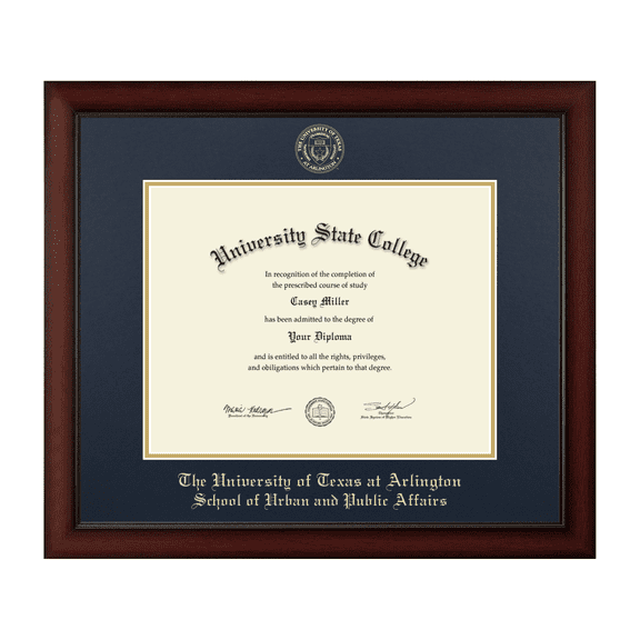 Framerly - UTA Public Affairs Diploma Frame with Navy and Gold Mat