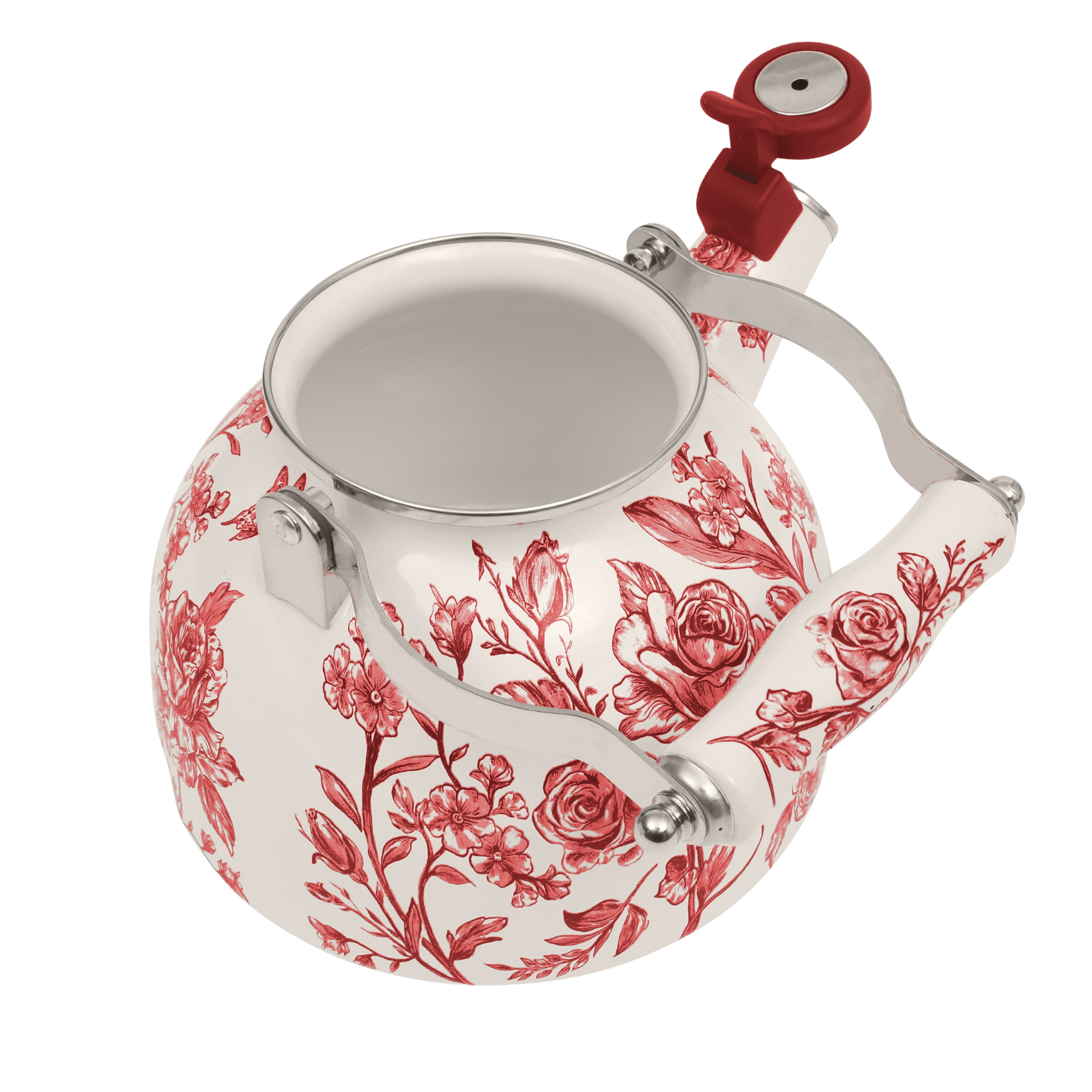 The Pioneer Woman Agatha 2.0-Quart Enamel on Steel Tea Kettle with Lid, Red