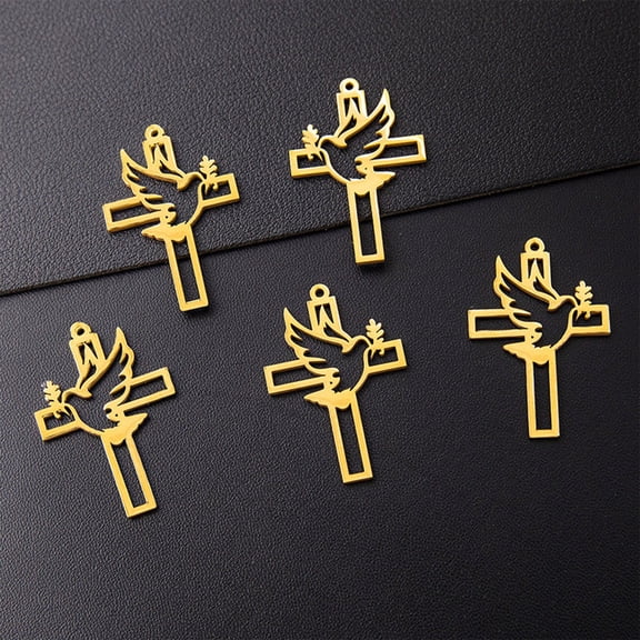 Stainless Steel Hollow Cross Pendant DIY Charm for Jewelry Making, Handcraft Supplies for Bracelets Necklaces Keychains, Small Metal Ornament for Crafters and Hobbyists(Gold,5pcs)