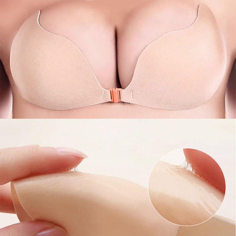 LSFYSZD Women Adhesive Bra, Breast Lift Push up Strapless Sticky Tube Tops,  Invisible Plunge Backless Brassiere, Washable Reusable Bra 