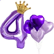 40 inch Large Purple Number 4 Crown Balloon for Princess Jasmine Birthday Decorations, Foil Mylar Jasmine Birthday Balloons for Girls Purple Theme Birthday Party Decorations, Supplies