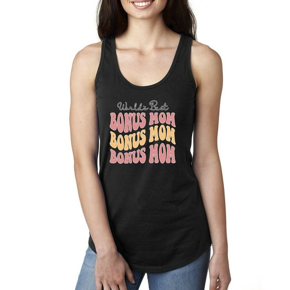Wild Bobby, World's Best Bonus Mom Mother's Day Ladies Racerback Tank Top, Black, Small