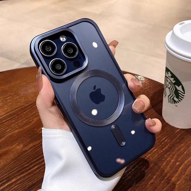 Matte Plating For Magsafe Magnetic Wireless Charge Case For iPhone 11 12 13 15 14 16 Pro Max Plus Soft Clear Shockproof Cover Navy Blue For iPhone 11Pro Max