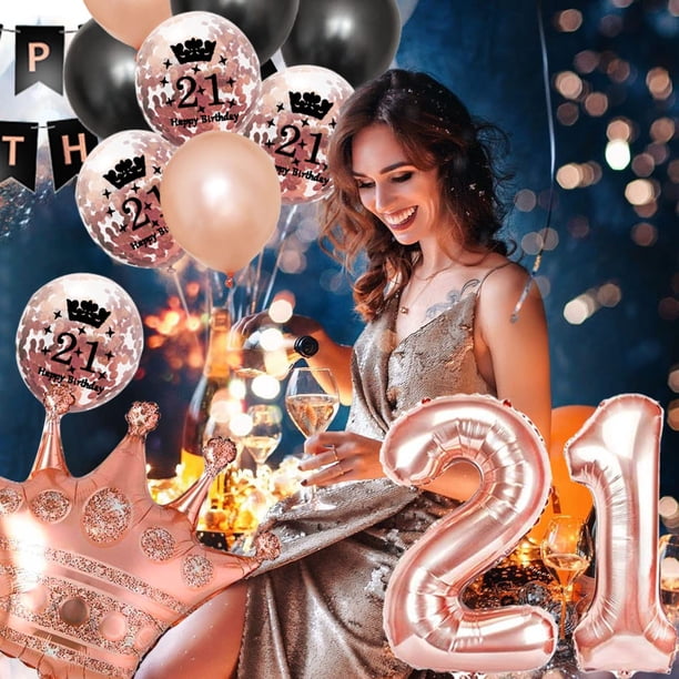 AYUQI Elegant Latex & Foil Rose Gold & Black 21st Birthday Party Decoration  Kit - Walmart Business Supplies