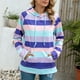 thumbnail image 2 of Sudadera con capucha para mujer, estampado de rayas coloridas, manga larga, sudadera de forro polar con cordón para uso diario, rayas moradas M, 2 of 6