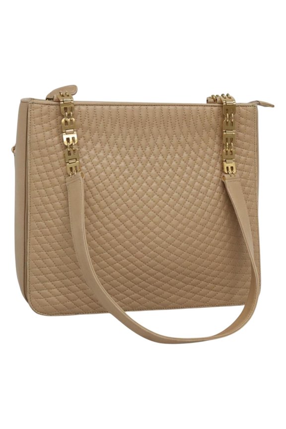 Pre-Owned Bally Vintage Chain Shoulder Bag Quilted Leather Beige Leather Shoulder Bag Bag