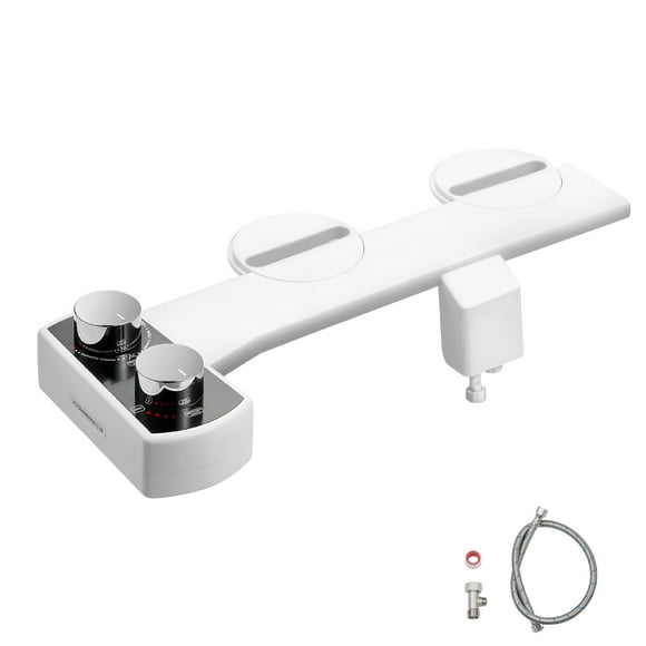 KFFKFF Bidet Attachment for Toilet, Non-Electric Bidet Toilet Seat Attachment - Dual Retractable Nozzles, Adjustable Water Pressure, White