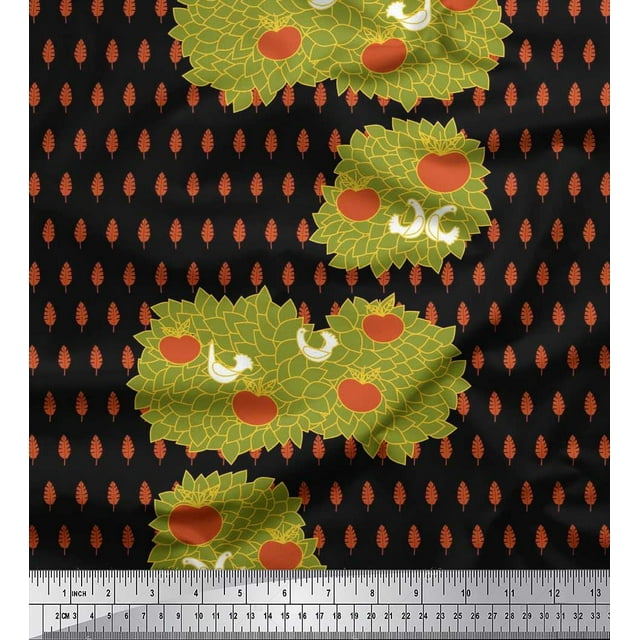 Soimoi Rayon Fabric Leaves,Bird & Fresh Fruits Print Fabric by The Yard 56 Inch Wide