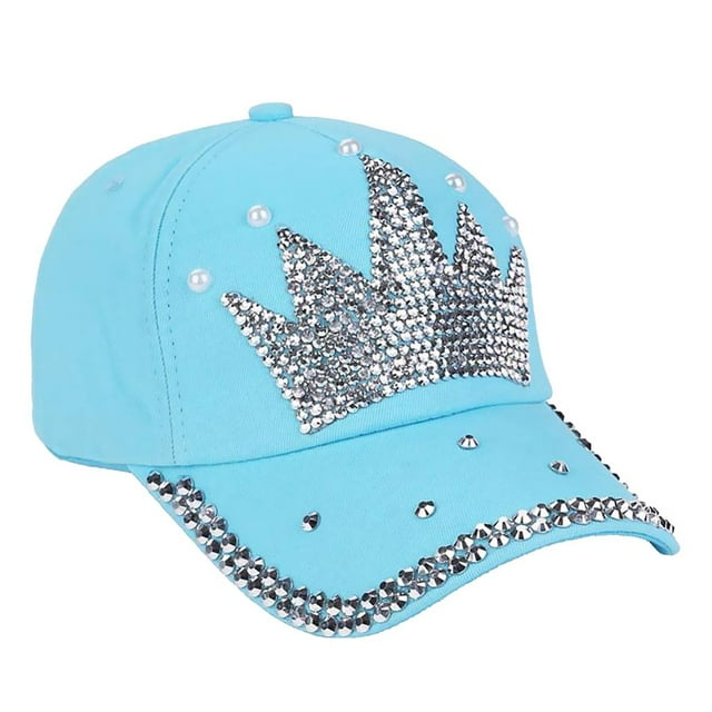 Tachiuwa Womens Baseball Rhinestone Pearl Visor Adjustable Sun Hat Blue