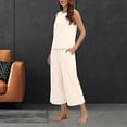 thumbnail image 2 of Zynoxe Two Piece Sets for Women Casual Drawstring Elastic Waist Capri Pants Round Neck Tank Tops Summer Loose Fit Plus Size Lounge Sets with Pockets Beige XL, 2 of 8