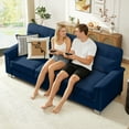 thumbnail image 3 of Muumblus 84" Velvet Sofa, Modern Deep Seat 3-Seater Couch with Nailhead Trim, Curved Arms and Metal Legs for Living Room, Blue, 3 of 10