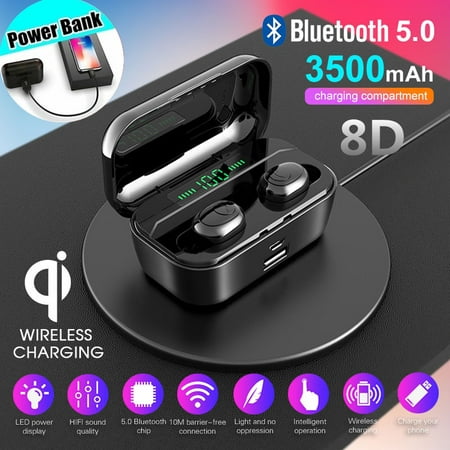2019 Latest New In-Ear Wireless Charging Mini Bluetooth 5.0  Earphone IPX7 Waterproof Auto Connect Sports TWS Binaural Earbud HD Mic Call 3500mah Charging Box for Iphone Sumang (Best Office Bluetooth Headset 2019)