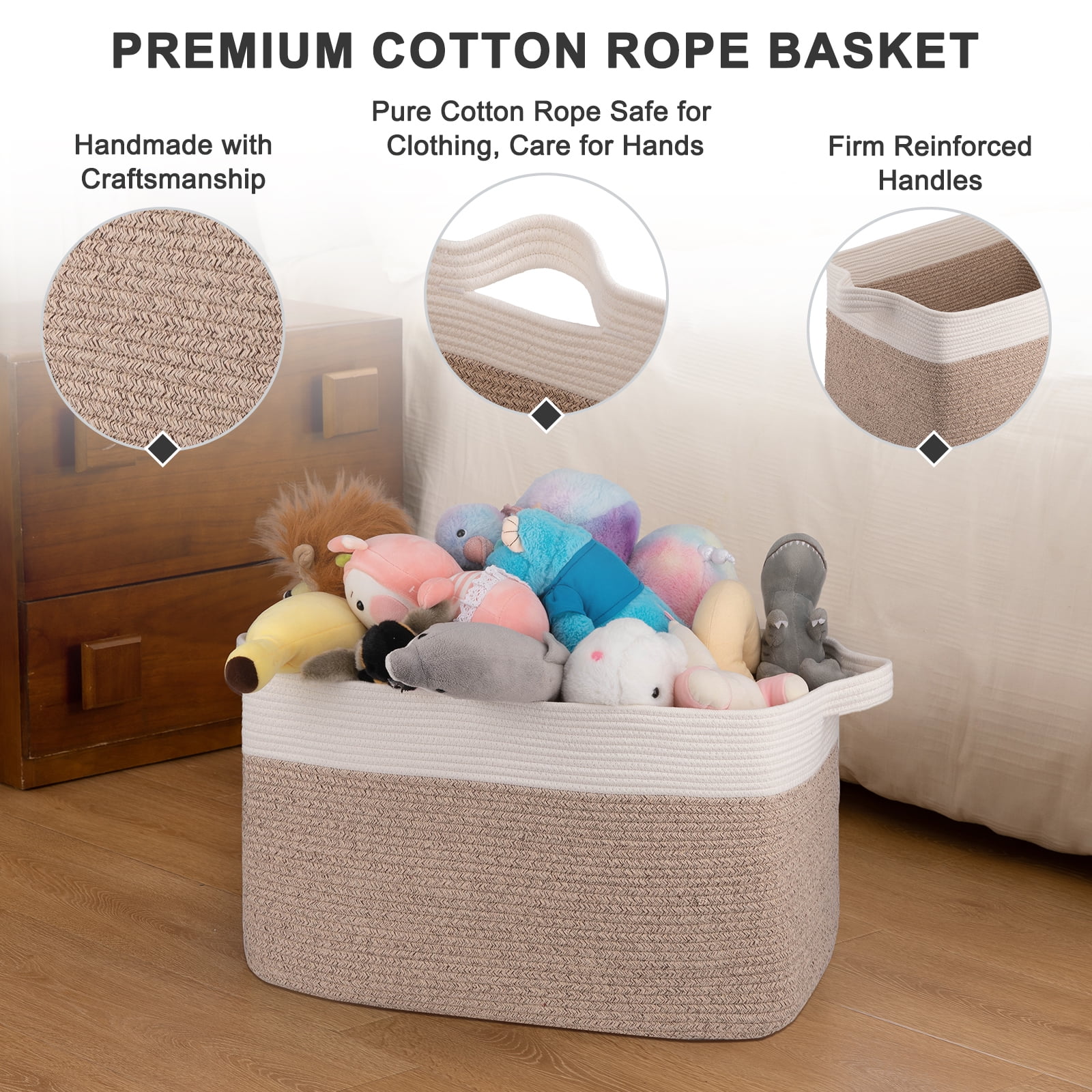 CHERISHGARD Blanket Basket 90L Rectangle Rope Baskets for Storage, Cotton Rope Basket for Bedroom Livingroom Washingroom