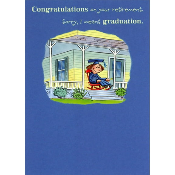 Designer Greetings Graduate in Rocking Chair on Porch Funny / Humorous Graduation Congratulations Card