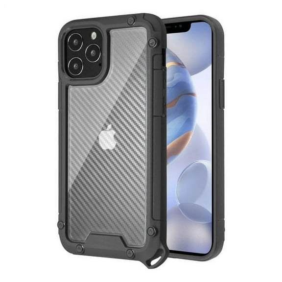 Apple iPhone 12 Pro Max /6.7" Phone Case Transparent Carbon Fiber Hybrid Armor Shockproof Rugged TPU Silicone Protective [CLEAR /BLACK] Cover for iPhone 12 PRO MAX