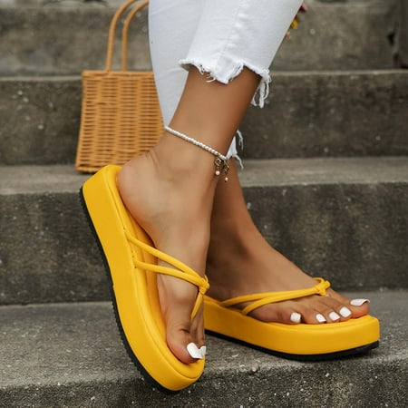 

Fanxing Wedding Guest Women Sandals Crystal Jeweled Jelly Sandals Dressy 2023 Casual Summer Glitter Thong Sandal Shoes Yellow 9.5