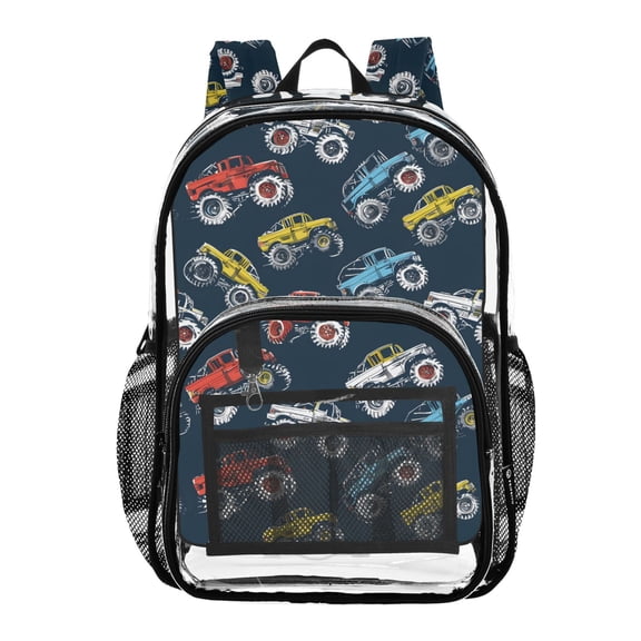 ALAZA Clear Backpack Cartoon Monster Trucks Comic PVC Transparent BookBag