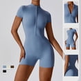 thumbnail image 2 of Fjuchai Bodysuit for Women Short Sleeve Skinny Fit Jumpsuit Dance Workout Tops Summer Zip Sports Romper Body Shaper S- XL, 2 of 9