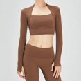 thumbnail image 3 of Traje de Yoga y baile para mujer, Top deportivo con almohadilla en el pecho, camisa de manga larga, Pra Speed Up, corto, elegante, cinturón pequeño para gimnasio, 3 of 5