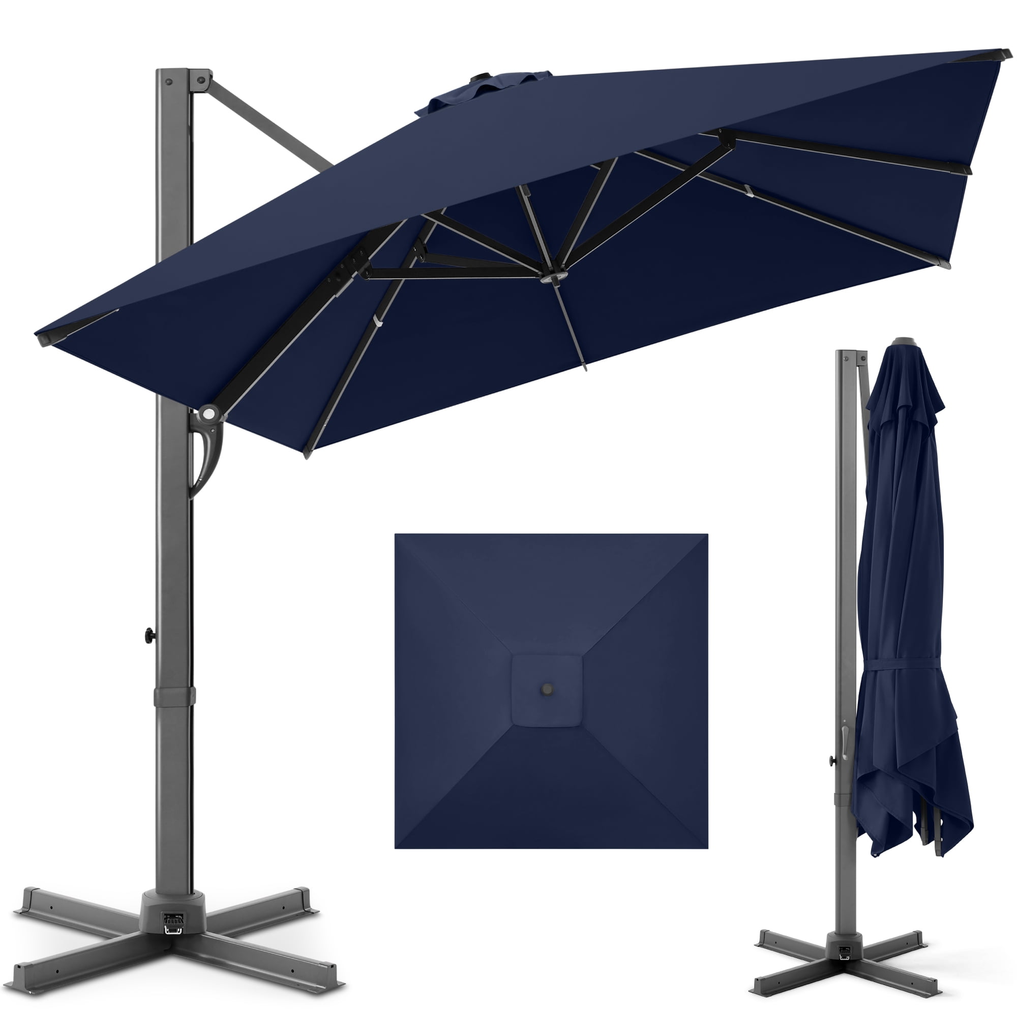 Best Choice Products 10x10ft Cantilever Patio Umbrella, 5-year Fade Resistant 260 GSM Canopy, Aluminum Frame - Navy Blue