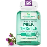 PurePremium Milk Thistle Supplement with Silymarin - 450mg Complex Normal Liver Support Supplement - Milk Thistle Extract for Normal Liver Function - 120 Tablets