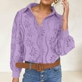 thumbnail image 7 of Lenpel Button down Shirts for Women Trendy Long Sleeve Collared Hollow out Embroidered Tops Dressy Casual Blouses(Purple,X-Small), 7 of 7
