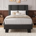 thumbnail image 3 of Virans Twin Size Bed Frame, Linen Platform Bed Frame with Upholstered Headboard,Sturdy Solid Wood Slats Support,Noise Free,No Box Spring, Easy to Assemble - Dark Gray, 3 of 8