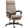 thumbnail image 1 of Chaise de Bureau, Chaise d'Ordinateur en Lin à Dossier Haut, Fauteuil Inclinable Pivotant avec Hauteur Réglable, Repose-Pieds et Accoudoirs Rembourrés, Brun, 1 of 7