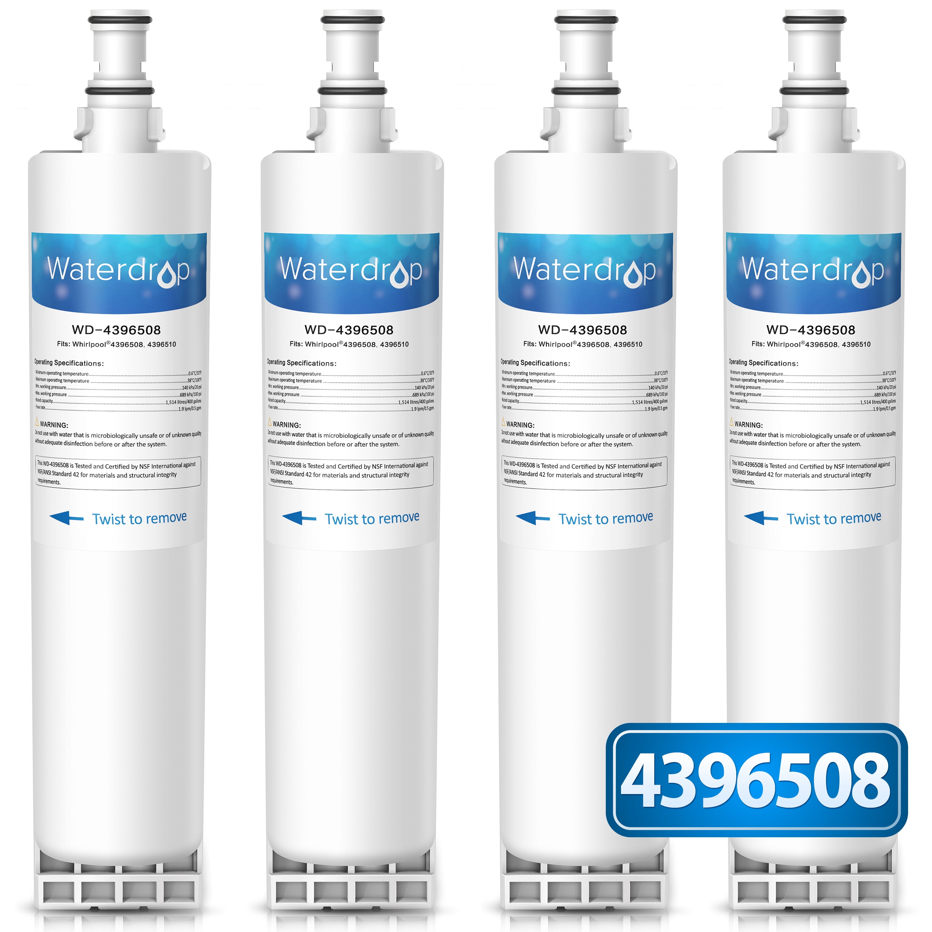 4 Pack Waterdrop 4396508 Refrigerator Water Filter Replacement for