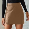 thumbnail image 4 of VUPSGEZ Women's Faux Leather High Waisted Mini Skirt Pu Split Bodycon Shorts Skirts With Slit (Brown,L), 4 of 7