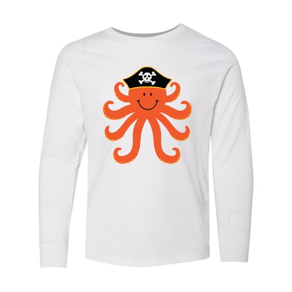 Inktastic Pirate Octopus Kids Funny Long Sleeve Youth T-Shirt