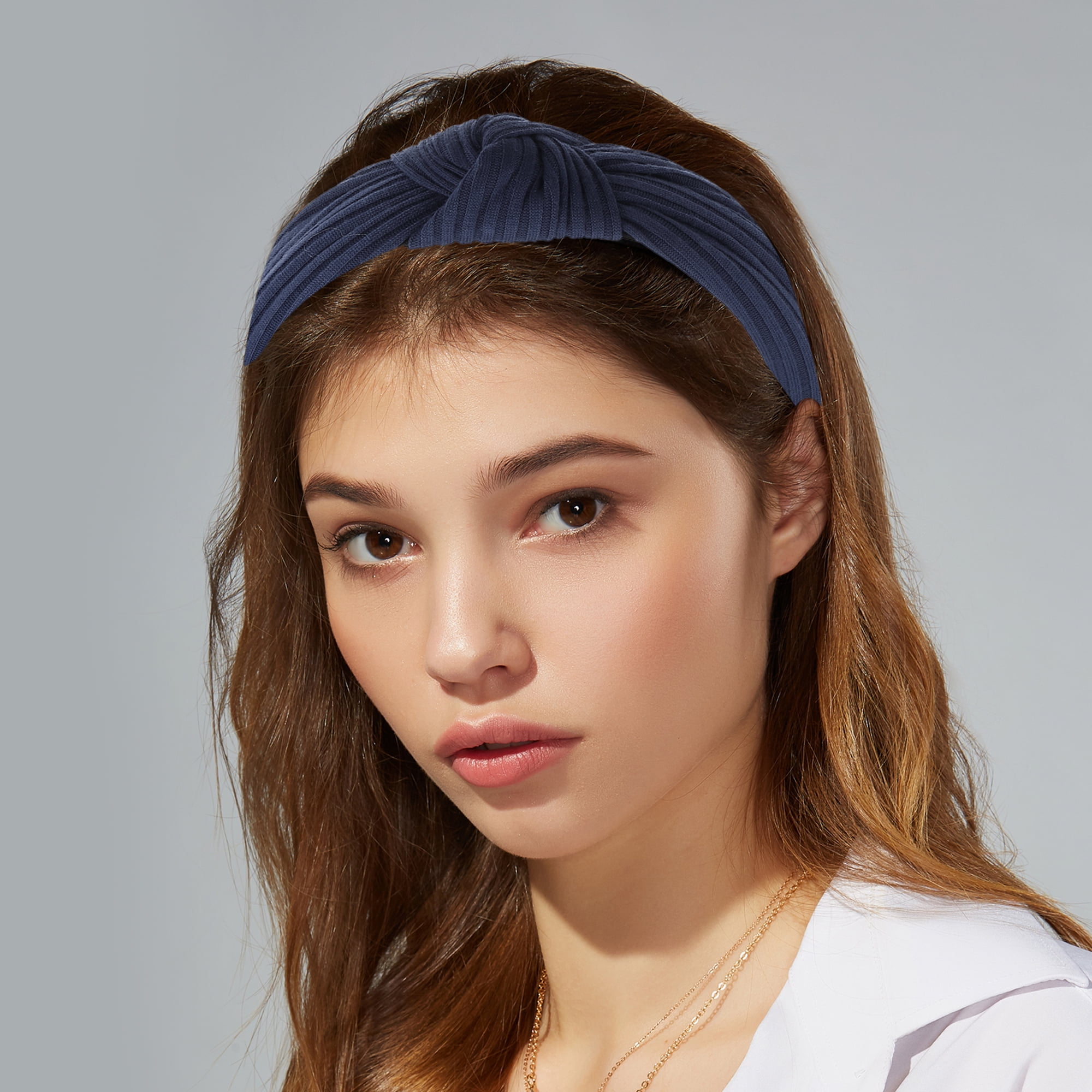 Unique Bargains Textured Cotton Knot Headband Soft Hairband for Women 1.3 Inch Wide Navy Blue