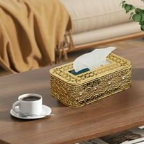 Decorative Iron Tissue Box Holder - Countertop Desktop Organizer for Living Room Bedroom, Multifunctional Storage Box with Stylish Design(Gold,C)