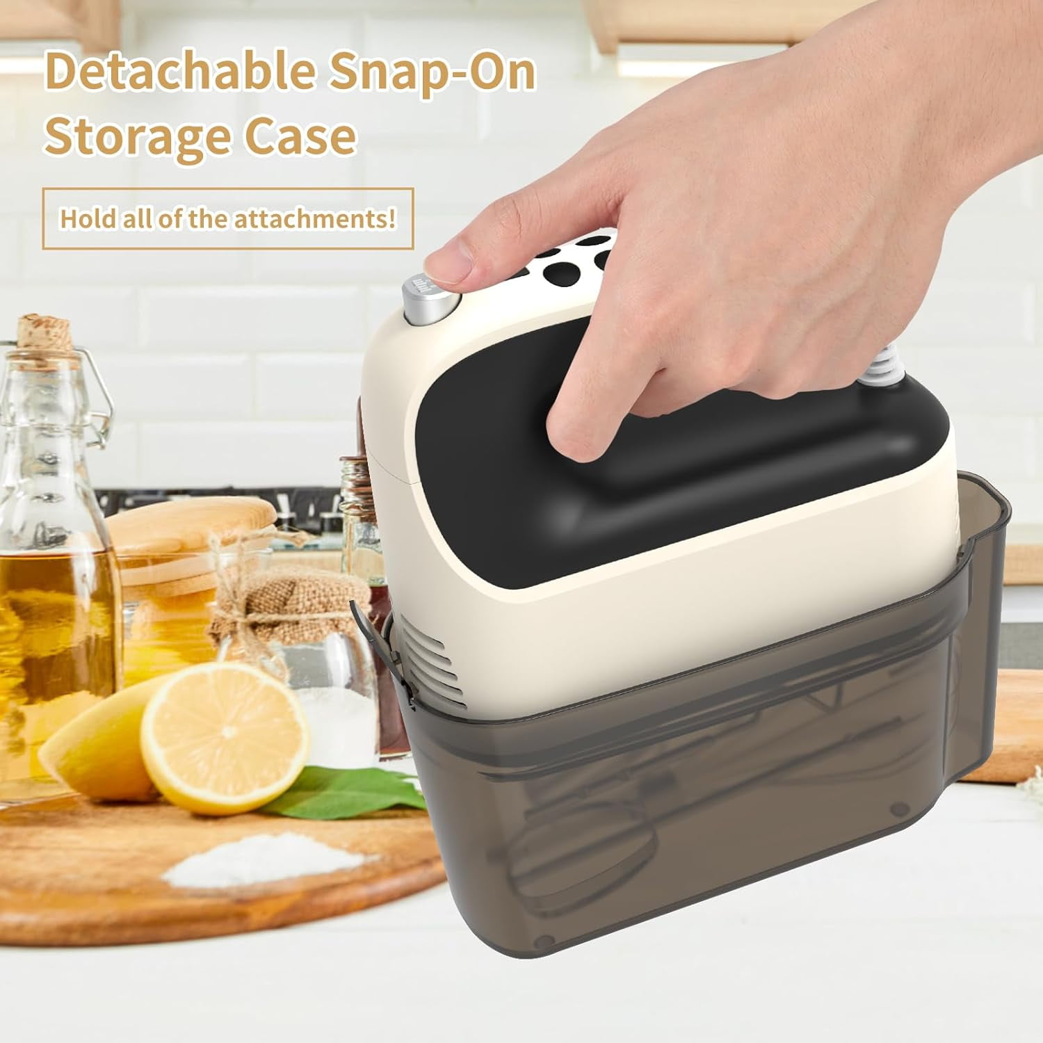 400W DC Motor Digital Hand Mixer with Storage Case, 5 Stainless Steel Accessories including Beaters, Dough Hooks and Whisk