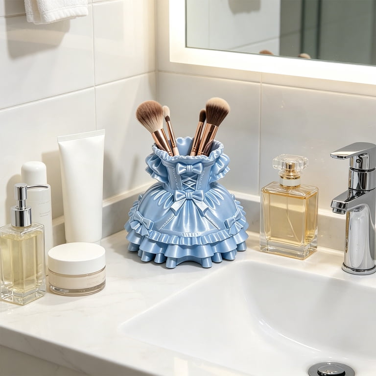 princess dress organizer Cififendec Princess Dress Pen Holder, 4.33"3.15", Resin Cute Cosmetic Brush Organizer with Bow, Desktop Decorative Storage for Pens, Makeup Brushes &