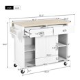 thumbnail image 2 of Kitchen Island Cart with Drop Leaf Rubber Wood, Rolling Kitchen Island with Storage & Sliding Barn Door, Kitchen Island on Wheels with 2 Drawers, Storage Cabinet, Spice Rack, Towel Rack (White), 2 of 9