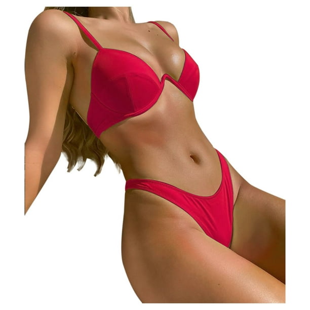 bikinis for women Women's Bikini Solid Set Swimsuit Two Piece Filled Bra  Swimwear Beachwear womens bikini 