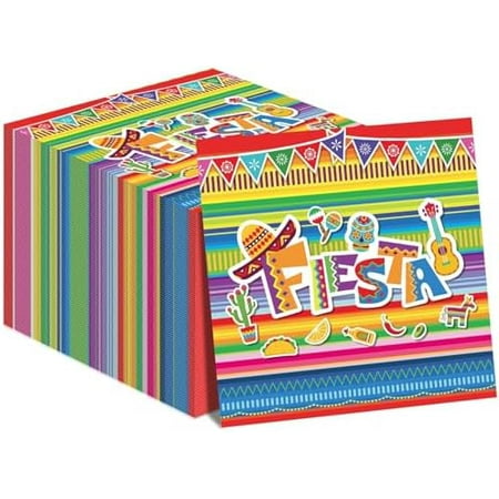 100 Pack Mexican Fiesta Napkins for Fifth of May Party Supplies Mexican Fiesta Themed Disposable Paper Napkins Colorful Stripes Flags Birthday Taco Weddings Party Table Decorations
